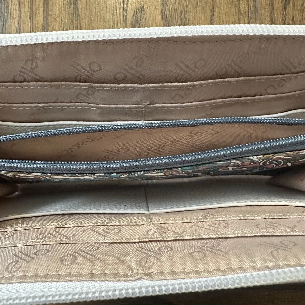 Tignanello Zip Around Wallet Rose Gold Silver Metallic White Leather Cards *READ